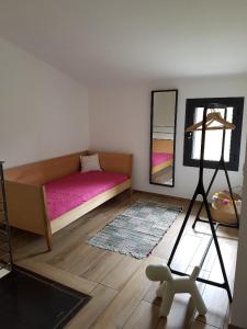 a room with a bed and a mirror and a tripod at Entre mer et montagne, en plein maquis in Vallecalle +3 photos