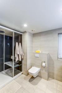 a bathroom with a toilet and a shower at Pallasti Luxury Apartment in Tallinn