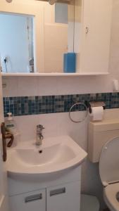 a bathroom with a white sink and a toilet at Apartments Marina in Supetar