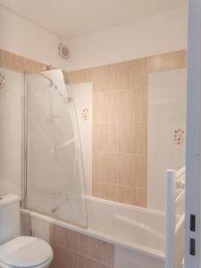 ein Bad mit einer Dusche und einem WC in der Unterkunft Park de Vincennes in Pau