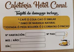 Certifikát, hodnocení, plakát nebo jiný dokument vystavený v ubytování Hotel Canal