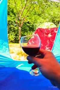 Camp'in Goris في غوريس: شخص يحمل كأس من النبيذ في خيمة