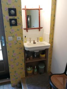 a bathroom with a sink and a mirror at La Forge in Arcis-le-Ponsart