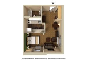 a rendering of a floor plan of a apartment at Suburban Studios Macon North in Macon +19 photos