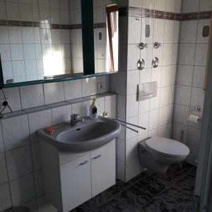 y baño con lavabo y aseo. en holydayhome FeWo Schwarz, en Eberstadt