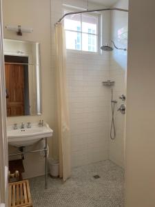 y baño con lavabo y ducha. en Terrell House Bed and Breakfast en Nueva Orleans