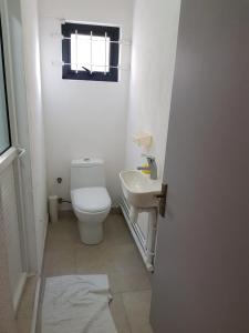 a small bathroom with a toilet and a sink at Ibiz Tourist Residence 2 in Mahébourg