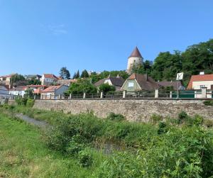 a view of a town from the river at Boutique Gästehaus Guestel in Krems an der Donau