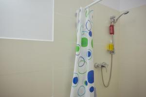 a bathroom with a shower with a shower curtain at Casa Verona Centru in Cluj-Napoca