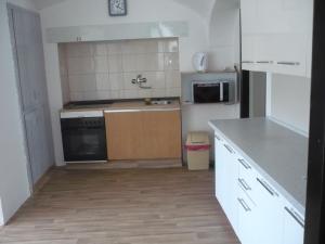 a kitchen with a sink and a stove at Apartmán U Pavla in Broumov