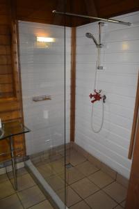 y baño con ducha y puerta de cristal. en Middle Country 97-1 "la recette du bonheur" en Deshaies