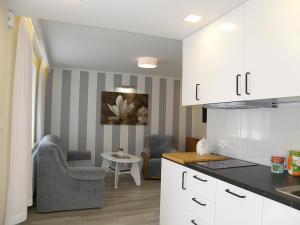 a kitchen with two chairs and a table in a room at Villa Leon Hel in Hel