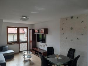 Televízia a/alebo spoločenská miestnosť v ubytovaní Apartament Piotr