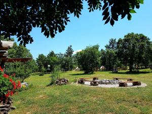 a group of benches sitting in a park at Camping Freedom Istria Pitches in Foli +23 photos