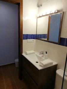 a bathroom with a sink and a mirror and a toilet at Two Lofts in Matalascañas