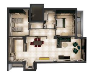 a floor plan of a small apartment with a brick wall at RESIDENCE TOURISTIQUE DU PORT in Alger