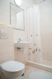 La salle de bains blanche est pourvue de toilettes et d'un lavabo. dans l'établissement U Bohaca, à Zakopane