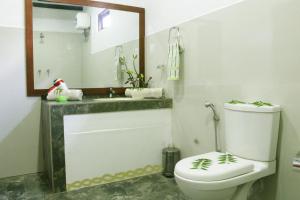 W łazience znajduje się toaleta, umywalka i lustro. w obiekcie Hideaway Homestay Habarana w mieście Habarana