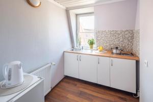 a small kitchen with a sink and a window at Sleepy3city Apartments Abrahama 16 in Gdynia