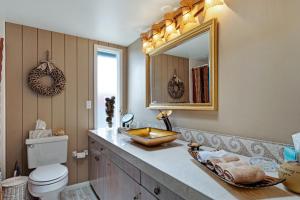 a bathroom with a sink and a toilet and a mirror at Casa de Coocoo in Oceano +16 photos