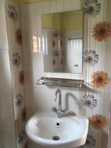 a bathroom with a sink and a mirror at KB'S ECO MOUNTAIN VILLAGE HOME in Kāskī