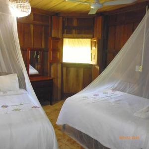 1 Schlafzimmer mit 2 Betten und einem Fenster in der Unterkunft Hotel Nueva Alianza in Frontera Corozal