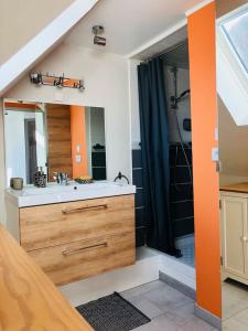 a bathroom with a sink and a shower at Maison de ville à Albert in Albert