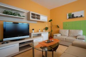 sala de estar con TV de pantalla plana grande en Apartment Limun en Ližnjan