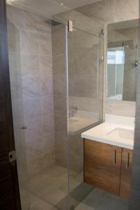 基多的住宿－ESPECTACULAR LOFT，带淋浴和盥洗盆的浴室