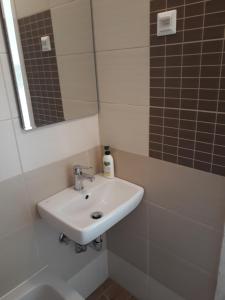 a bathroom with a sink and a mirror at Peaceful old house in Bovec