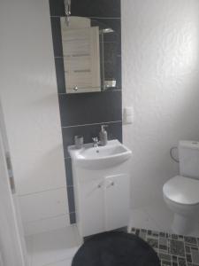 a bathroom with a white sink and a toilet at Domek Jarmuta in Szlachtowa