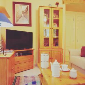 Apartamento Alcazaba في أوبيذا: غرفة معيشة مع تلفزيون وطاولة قهوة