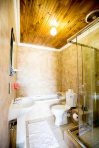 a bathroom with a toilet and a sink and a shower at Oria Guest House in Cape Town