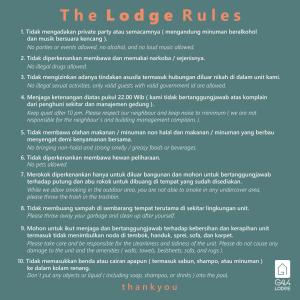 a page of a document with the lodge rules at GAIA Lodge Tunjungan Surabaya in Surabaya