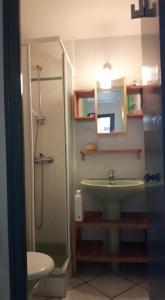 a bathroom with a shower and a sink and a toilet at Petite maison proche océan Boulevard de l'amelie in Soulac-sur-Mer
