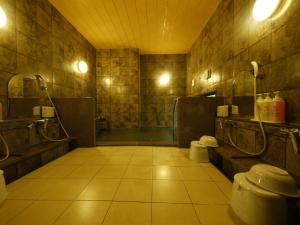 a bathroom with a shower and a toilet in it at Hotel Route-Inn Uozu in Uozu