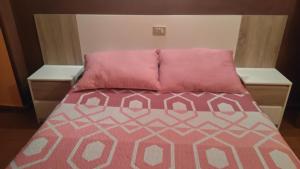 a bed with two pink pillows on top of it at Hostal Fisterra in Lugo