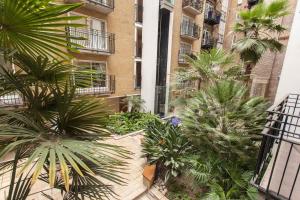 an apartment courtyard with palm trees and a building at Superior 2 Bedroom apartment St Paul's City of London in London
