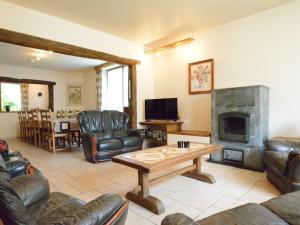 a living room with leather furniture and a fireplace at Lovely Holiday Home in Daverdisse with Terrace in Daverdisse