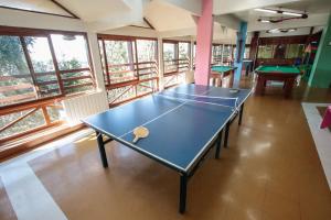 two ping pong tables in a room with windows at Residencial Pousada Serrano in Gramado