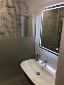 a bathroom with a sink and a shower at Butas centre in Klaipėda +12 photos