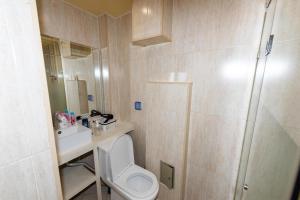 a bathroom with a toilet and a sink and a shower at Brilliant Location in Ulaanbaatar