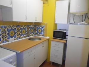 una cucina con lavandino e frigorifero bianco di Alexandra A-1 a Platja  d'Aro