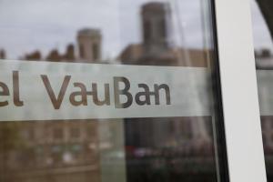 a sign in a window of a retail vanadium at Hotel Vauban in Besançon