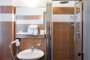 a bathroom with a sink and a shower at La Bettola in Carisio