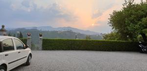 a white car parked in a driveway with a hedge at Bargoncello in Riccò del Golfo di Spezia