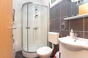 a bathroom with a shower and a toilet and a sink at Apartments Marilu in Kotor