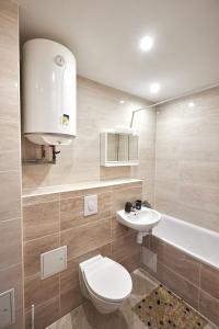 a bathroom with a toilet and a sink and a tub at Babylon Apartments On Kievskaya Street in Rivne