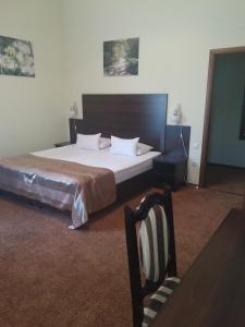 um quarto com uma cama grande e uma cadeira em 12 Months Mini Hotel em Odessa