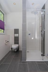a bathroom with a shower and a toilet at Appartement Schöpf in Längenfeld
